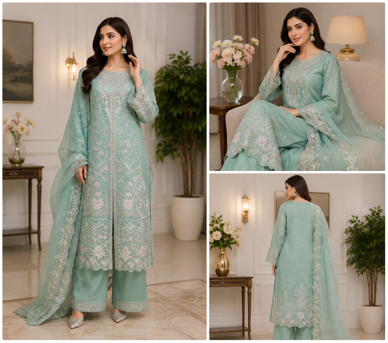 Regal Scarlet – 3 Piece Embroidered Suit