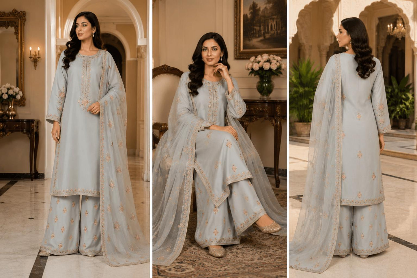 Celestial Mist – Powder Blue Embroidered Three-Piece Suit