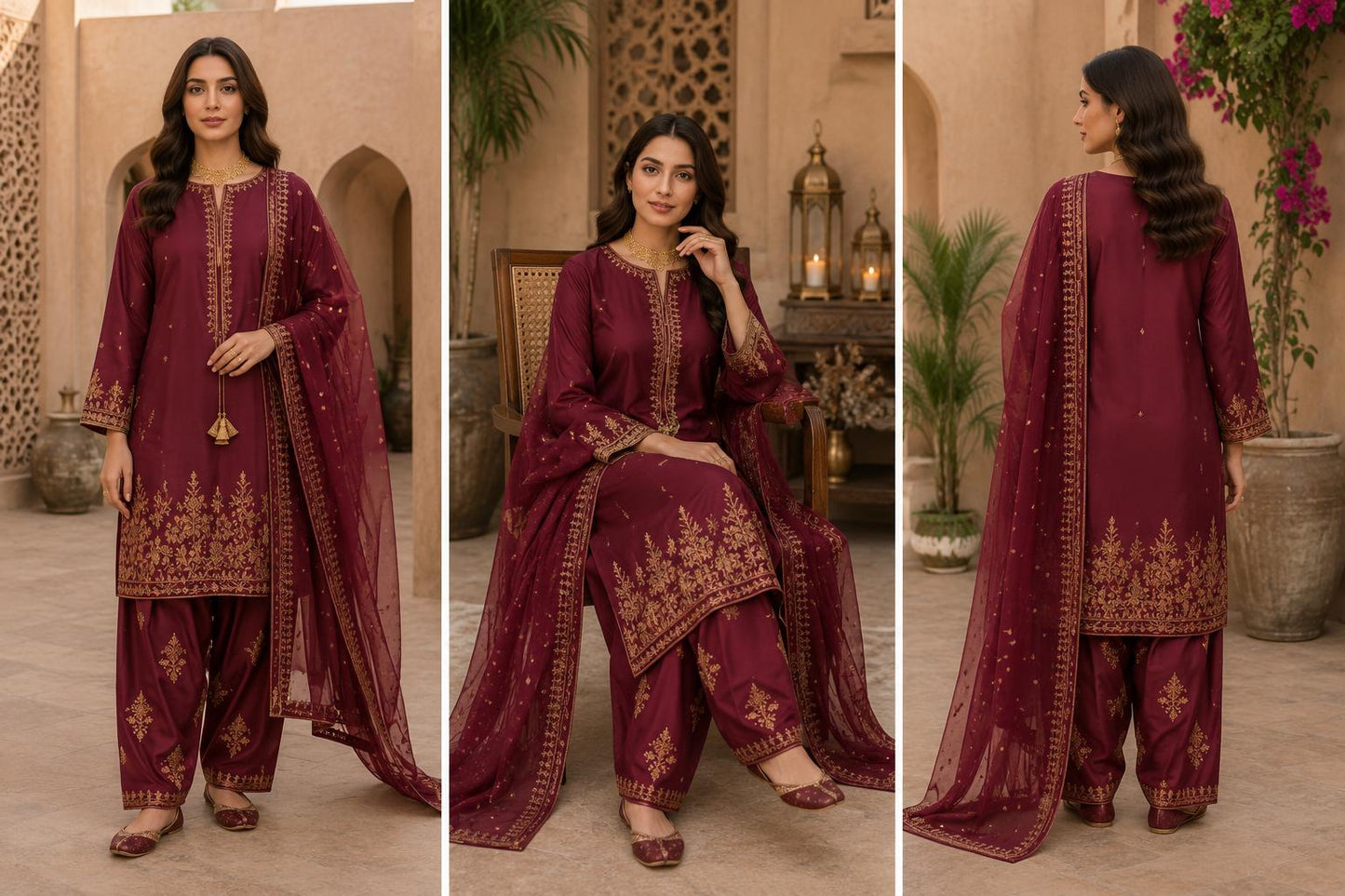 Royal Maroon Zari Embroidered Shalwar Suit