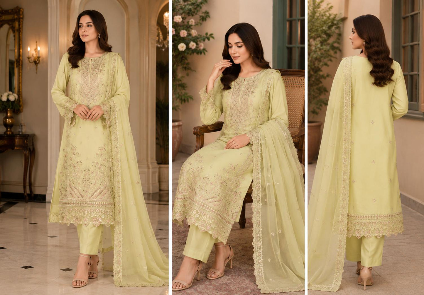 Lemon light Elegance – Embroidered 3-Piece Formal Suit