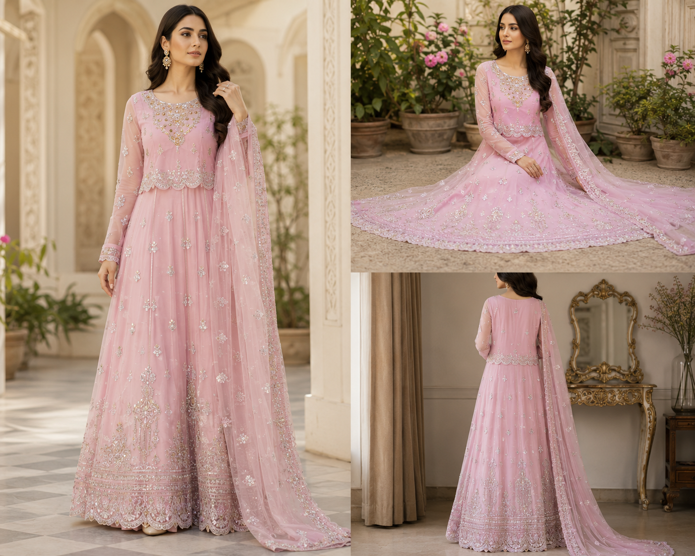 Luxury Blush Pink Embroidered - 3 Piece