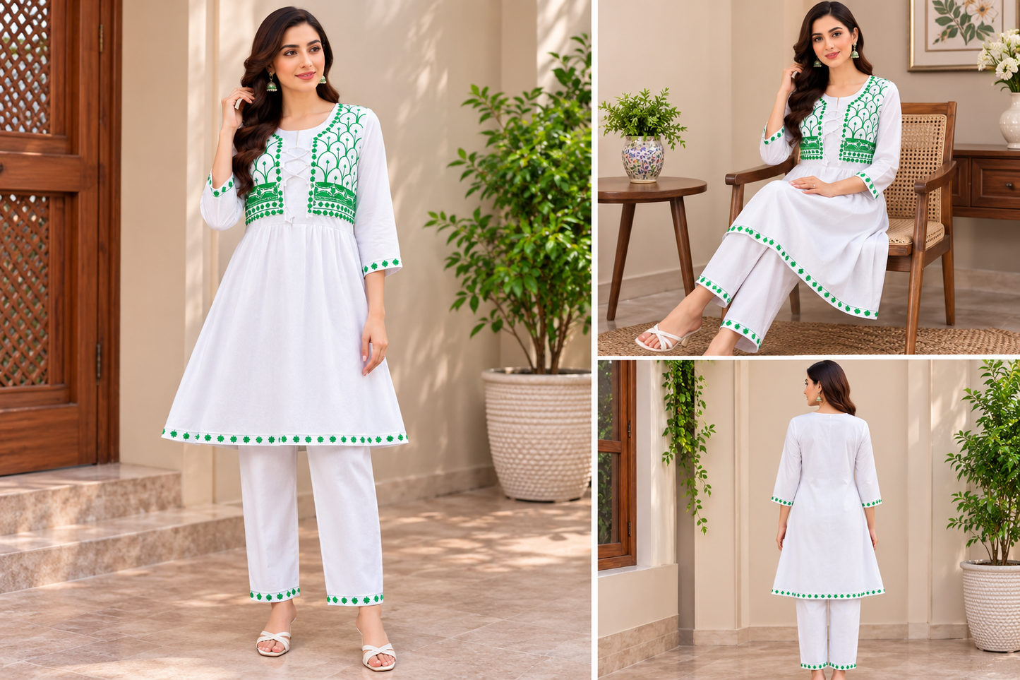 Ethnic White Embroidered Kurti Set - 2 Piece