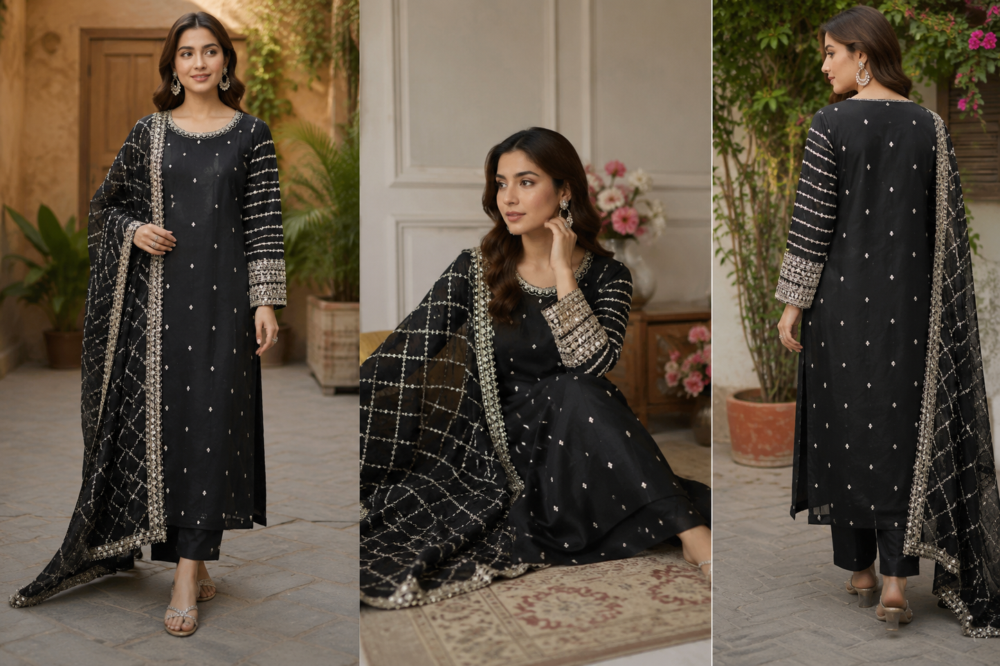 Black Pearl embroidered Suit - 3 Piece