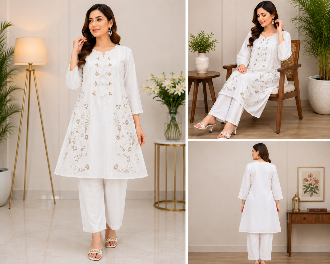 Luxury White Embroidered Lawn 2-Piece Suit