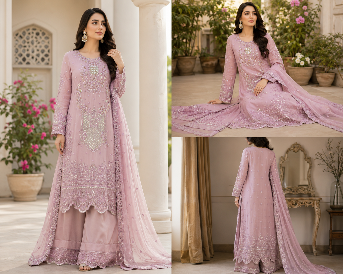 Dusty Pink Embroidered - 3 Piece