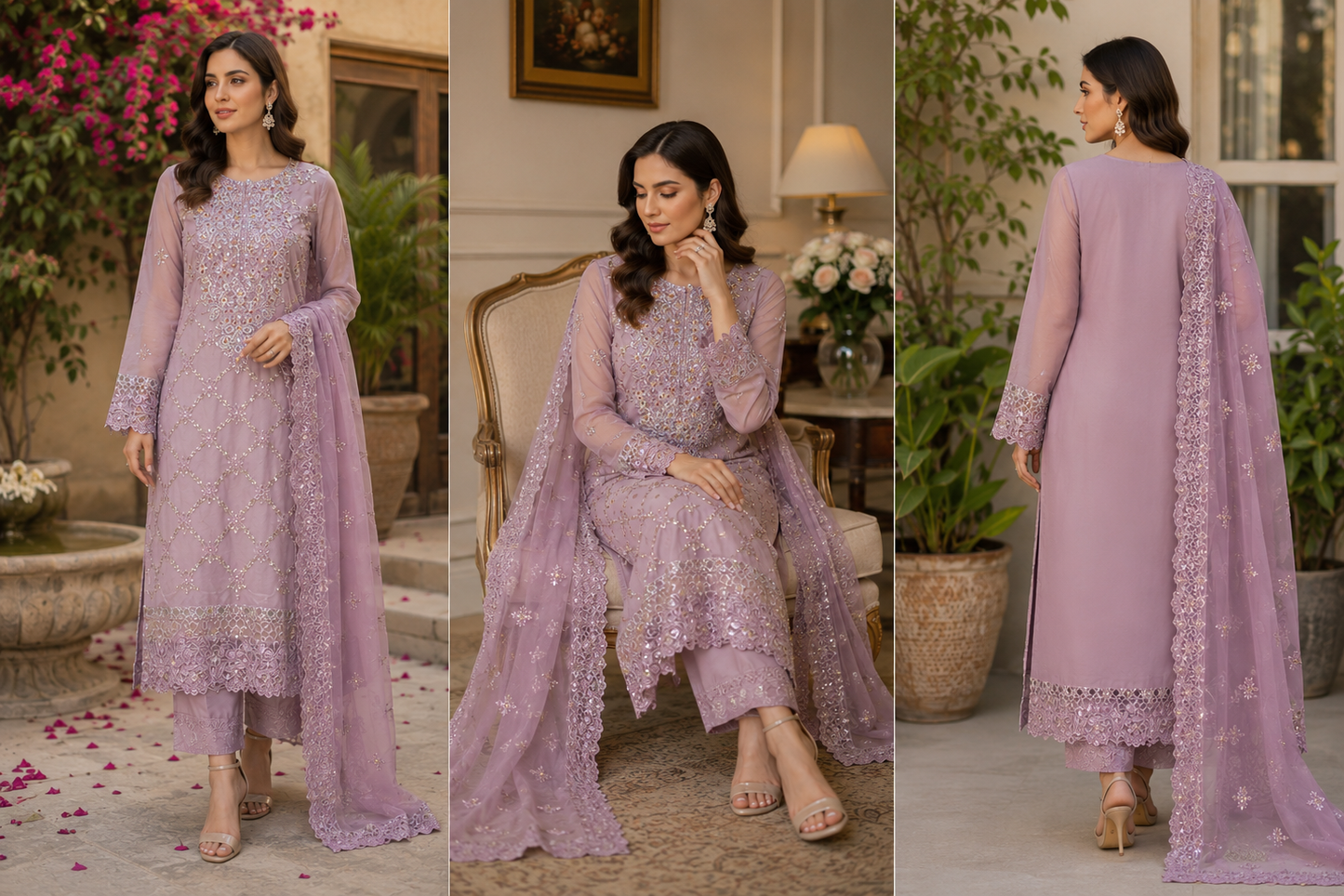 Lavender Luxe Embroidered suit - 3 Piece