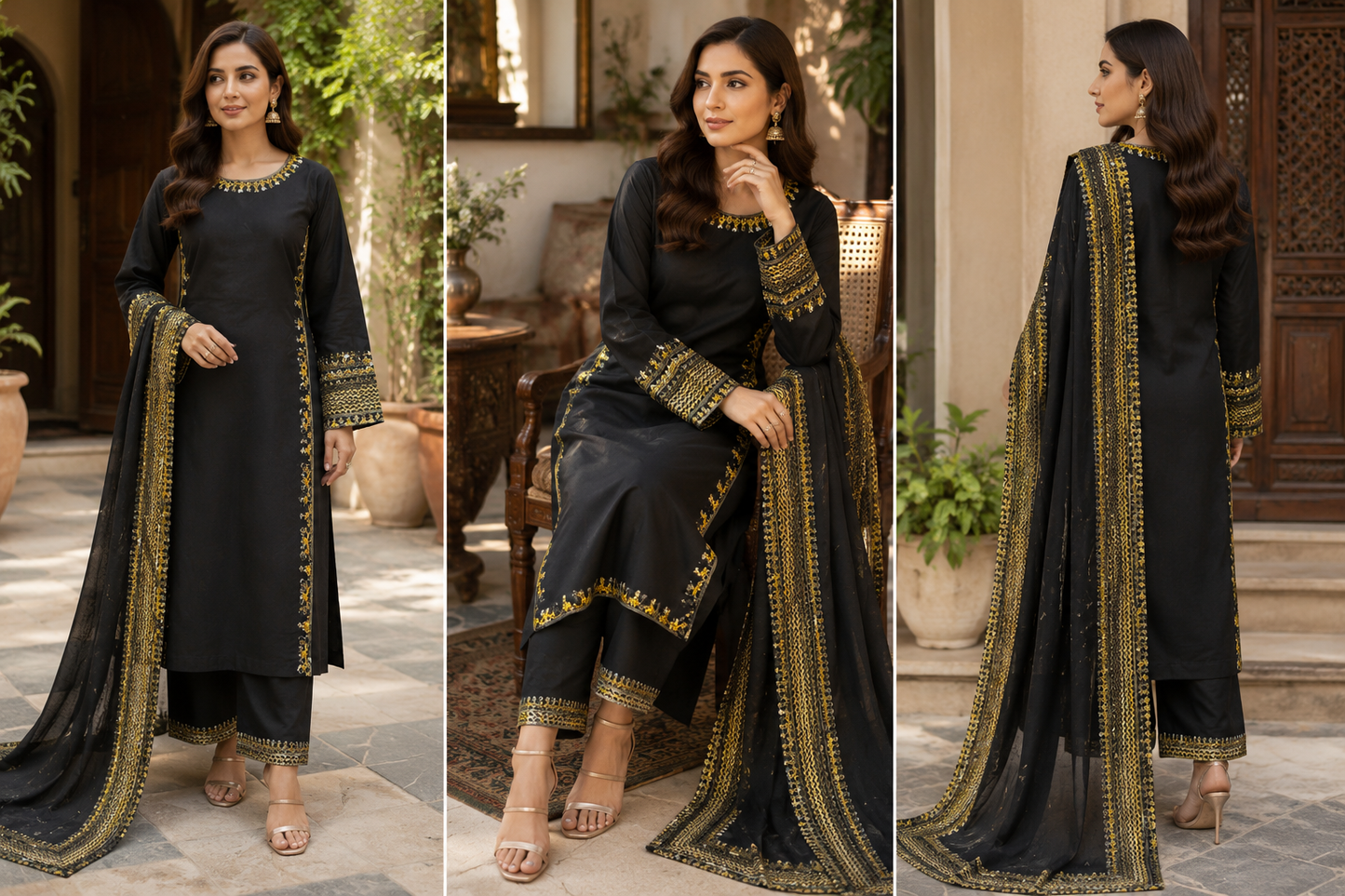 Black Opulence Embroidered Suit - 3 Piece