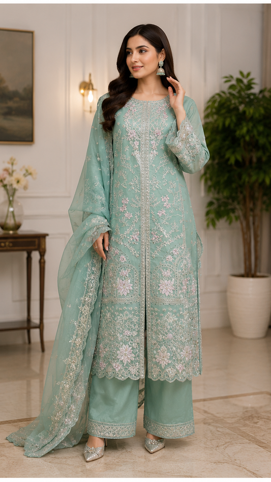 Regal Scarlet – 3 Piece Embroidered Suit
