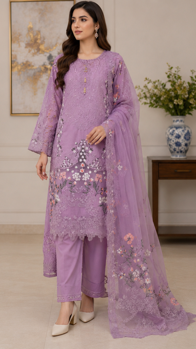 Lavender Blossom Luxe – 3 Piece Embroidered Suit