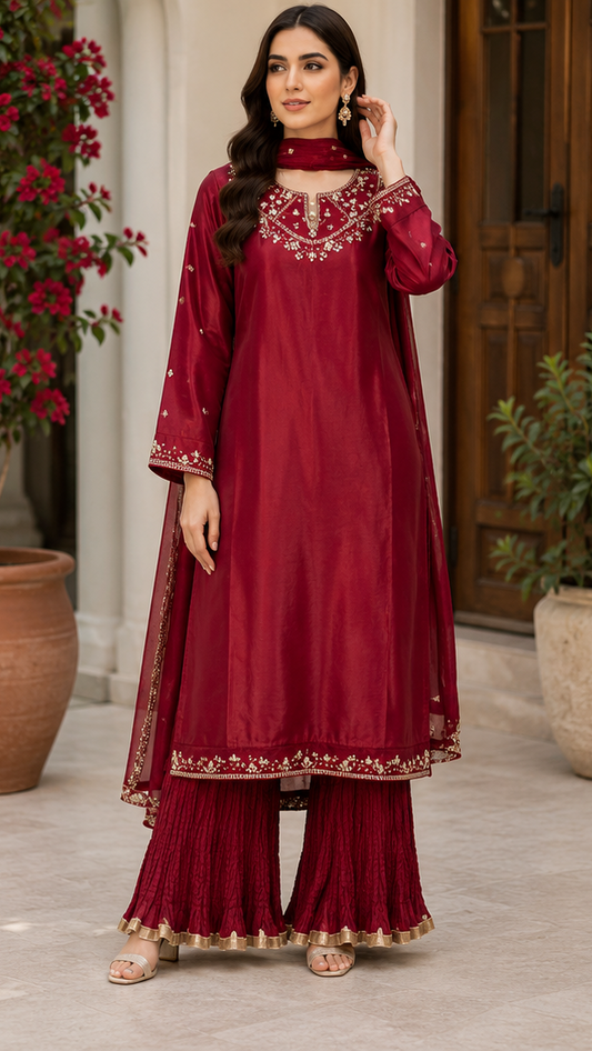 Ruby Royale Embroidered 3 Piece Suit