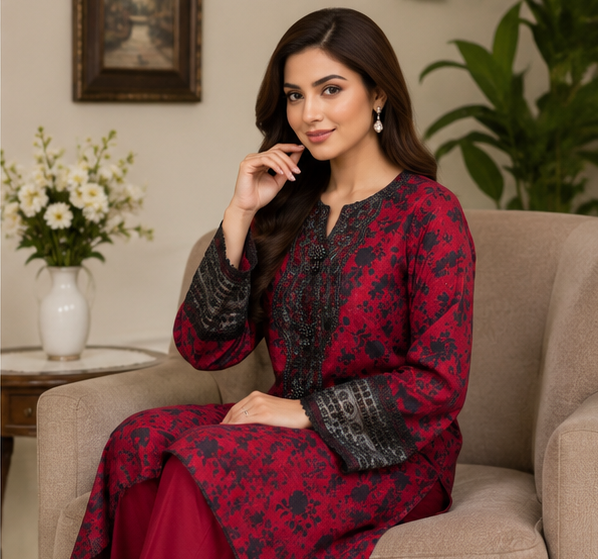 Midnight Rose Embroidered 2 Piece