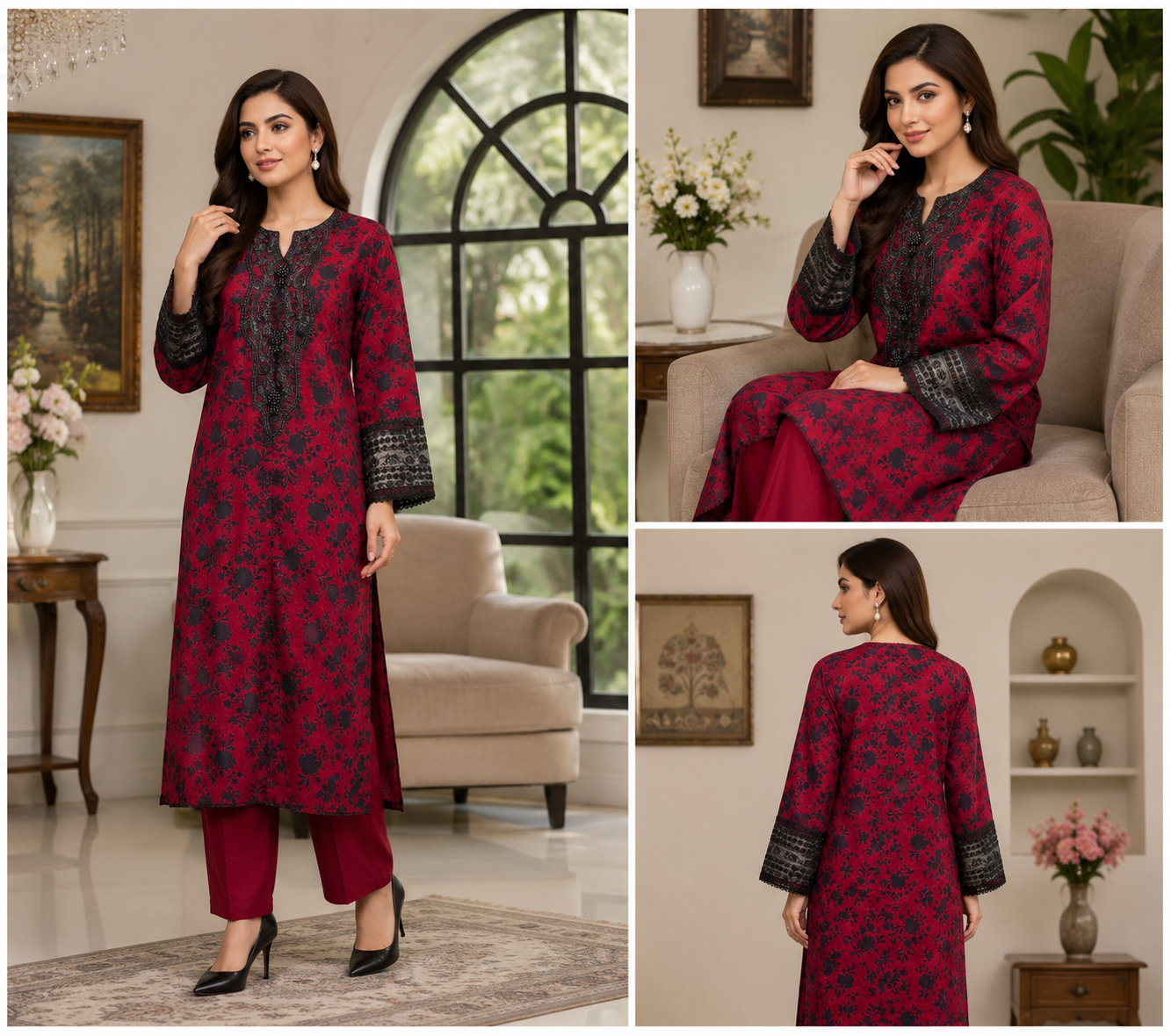Midnight Rose Embroidered 2 Piece