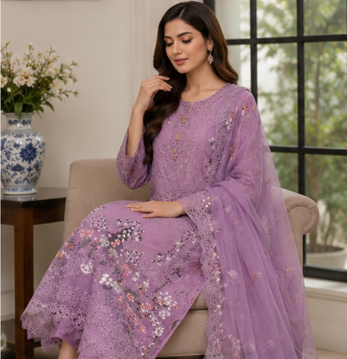 Lavender Blossom Luxe – 3 Piece Embroidered Suit