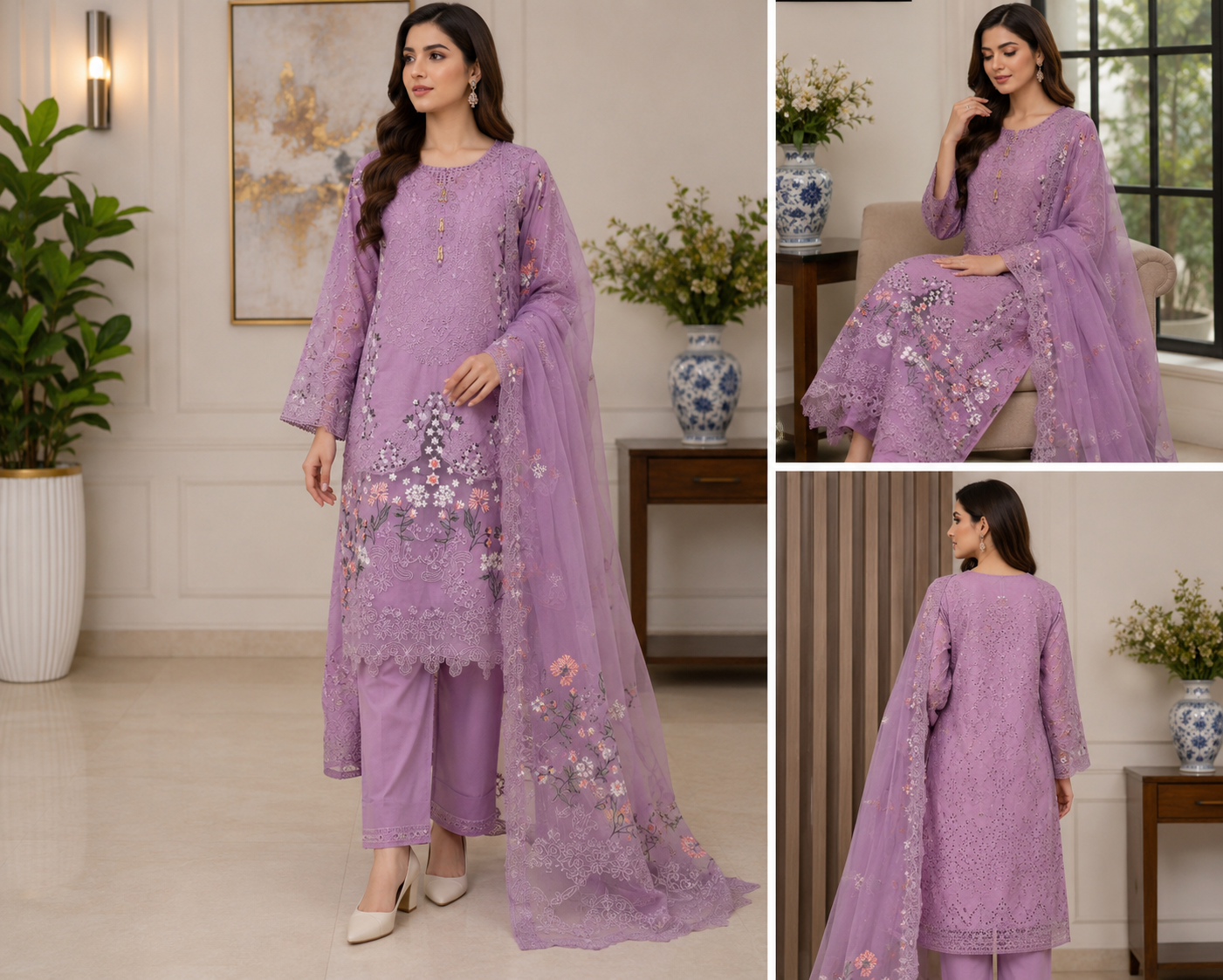 Lavender Blossom Luxe – 3 Piece Embroidered Suit