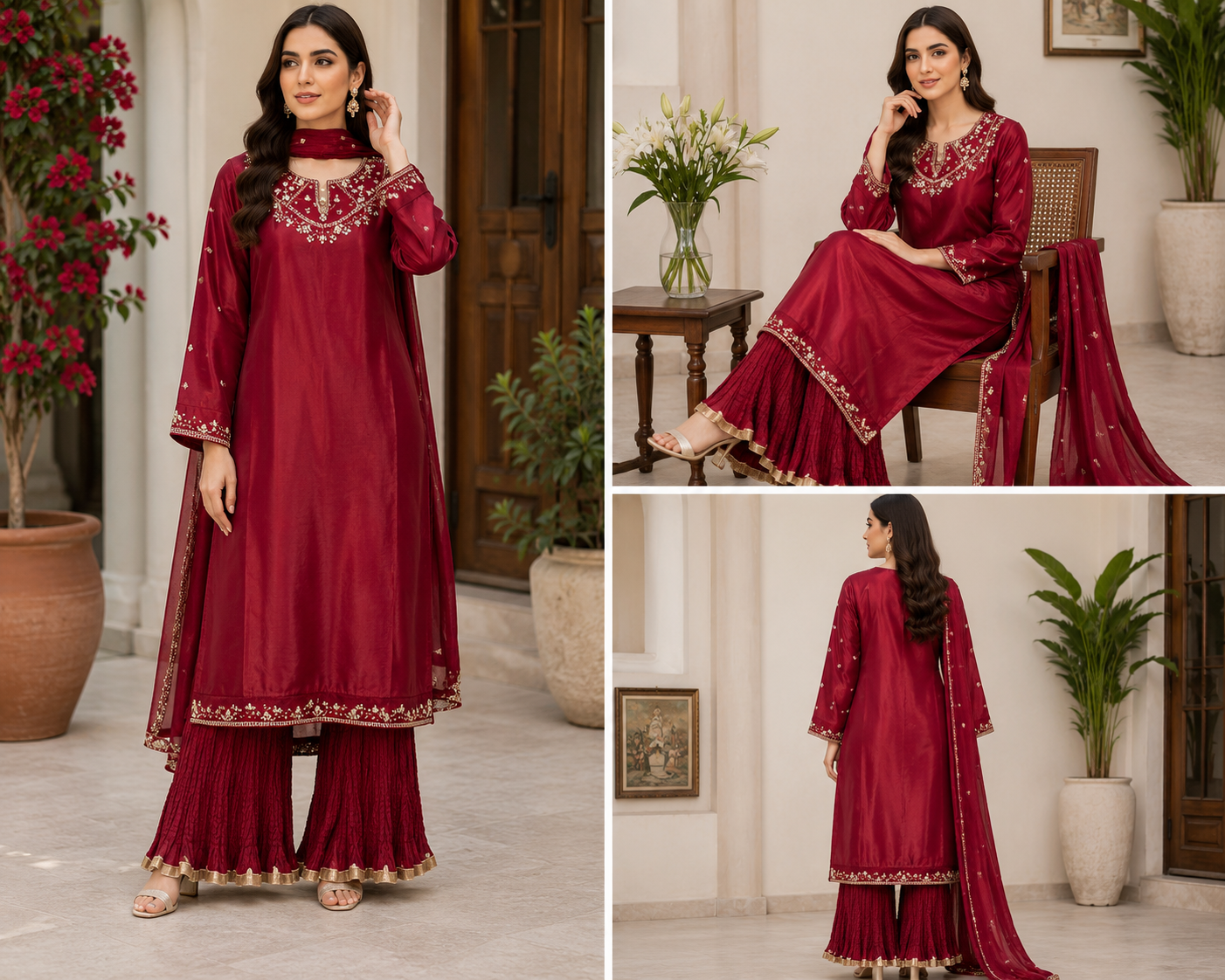 Ruby Royale Embroidered 3 Piece Suit