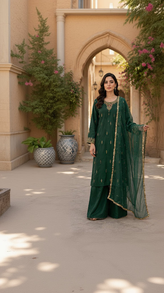 Emerald Zari Embroidered Palazzo Suit