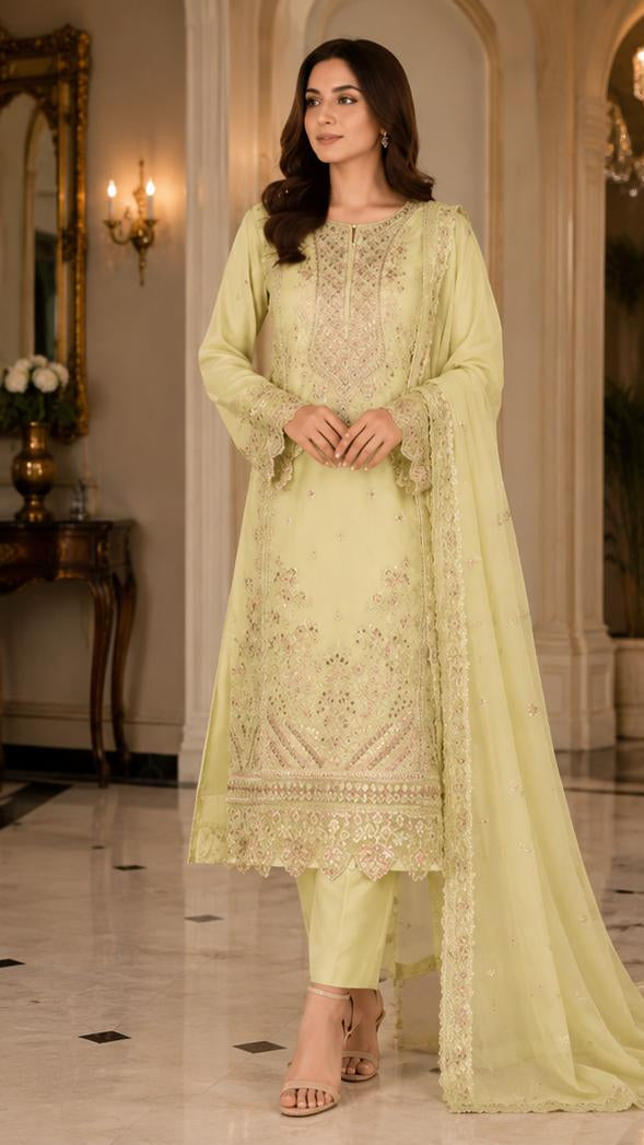 Lemon light Elegance – Embroidered 3-Piece Formal Suit