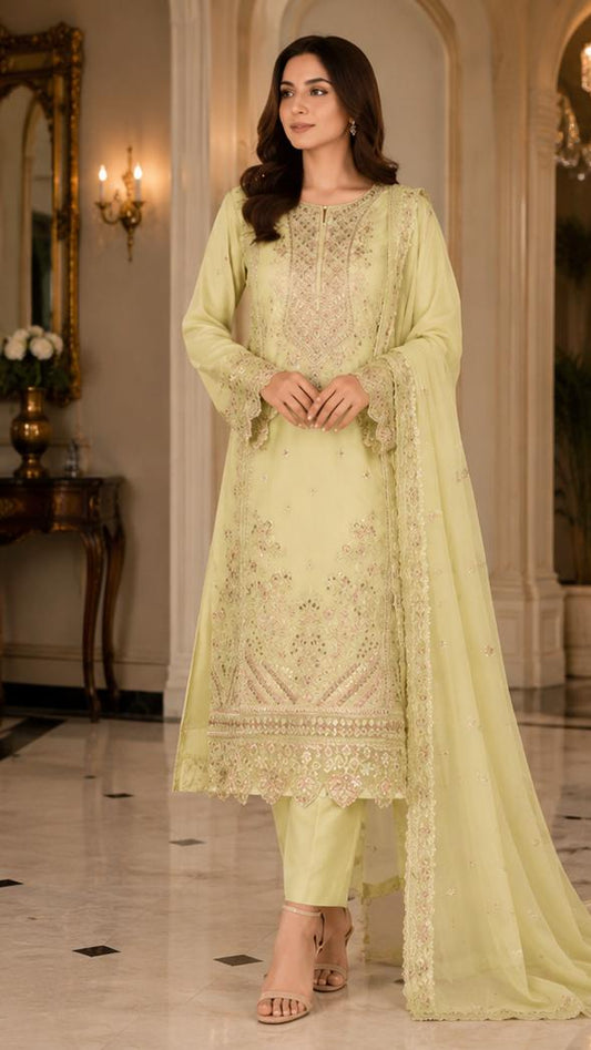 Lemon light Elegance – Embroidered 3-Piece Formal Suit