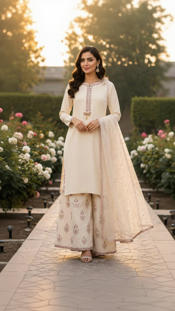 Ivory Rose Elegance Palazzo Suit