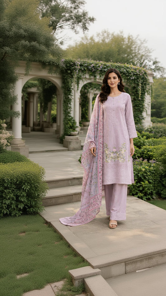 Lavender Garden Embroidered Three-Piece Suit