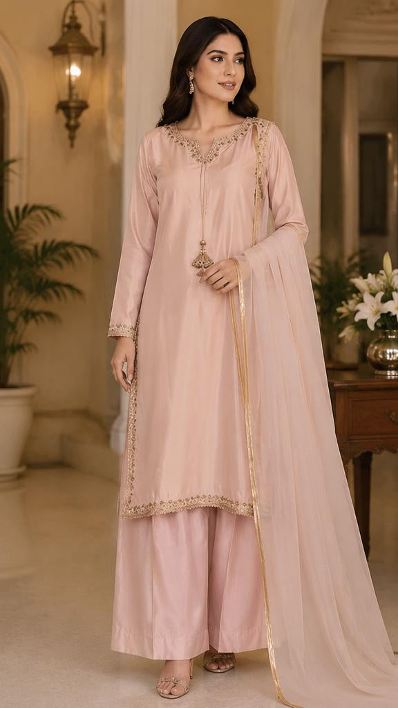 Blush Rose Gold Palazzo Suit 3 Piece
