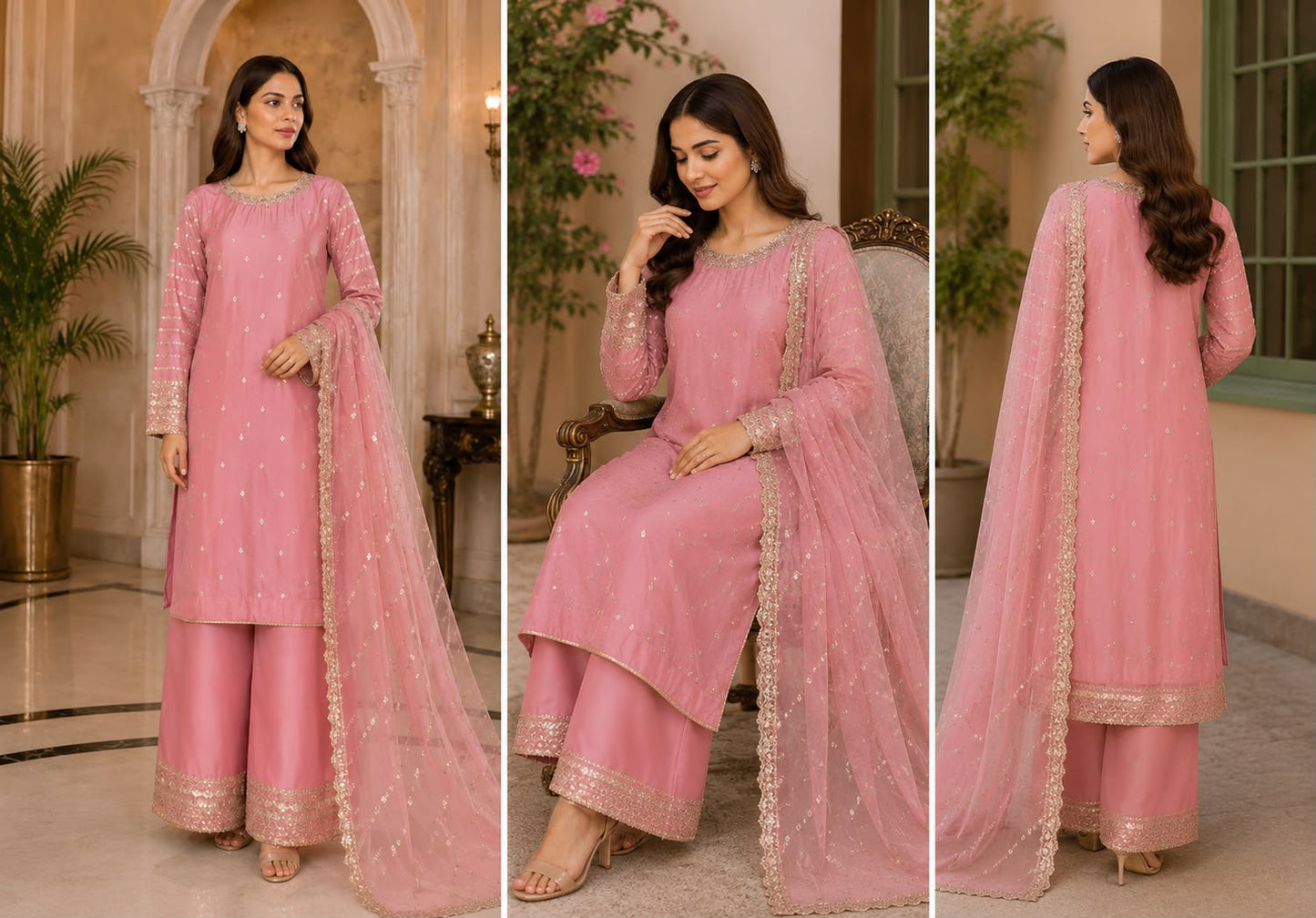 Blush Pink Embroidered 3-Piece Luxury Suit