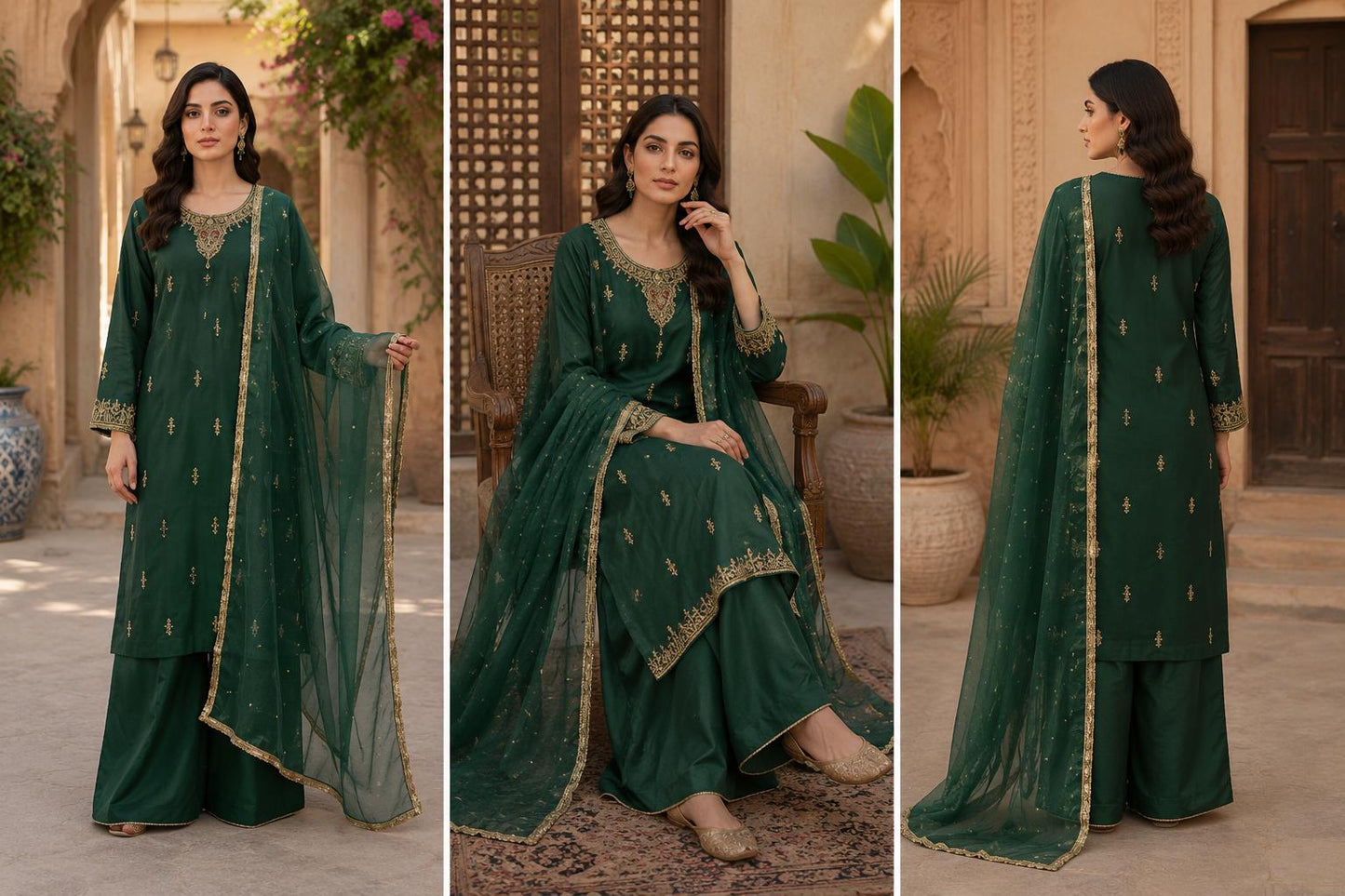 Emerald Zari Embroidered Palazzo Suit