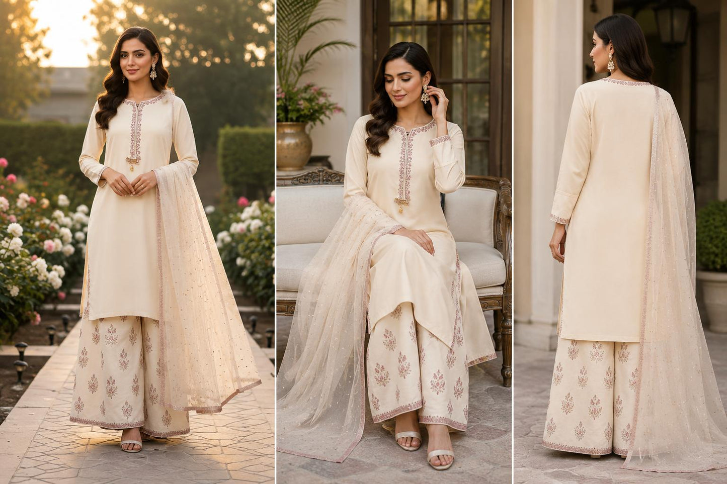 Ivory Rose Elegance Palazzo Suit