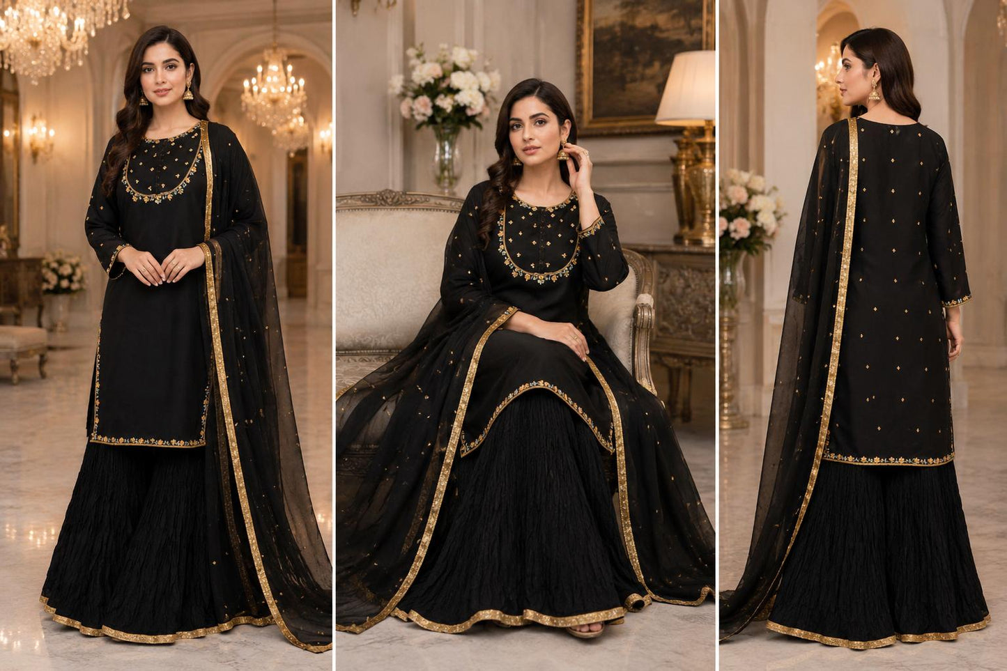Midnight Gold Farshi Shalwar Suit