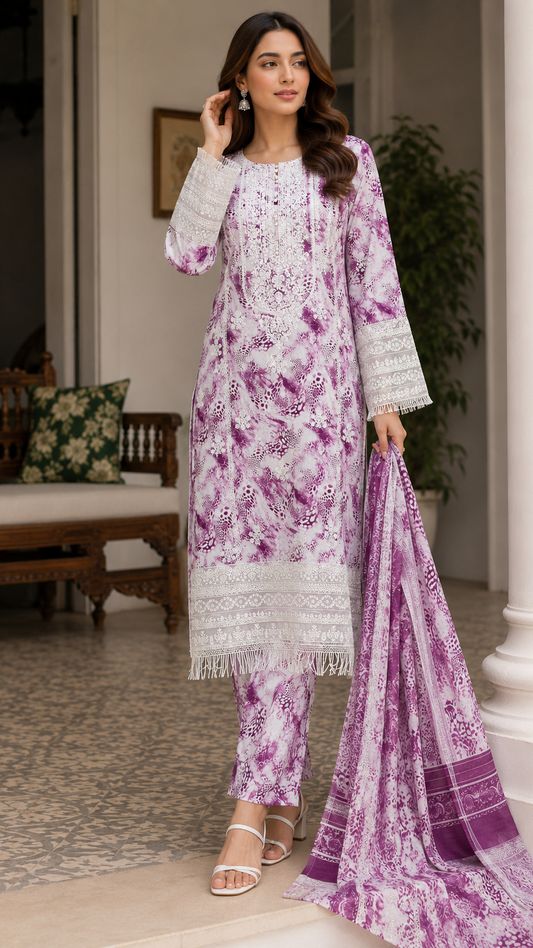 Lavender Bloom – Stitched 3 Piece Suit