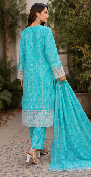 Turquoise Blossom – Stitched 3 Piece Suit