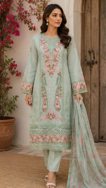Mint Blossom – Stitched 3 Piece Suit