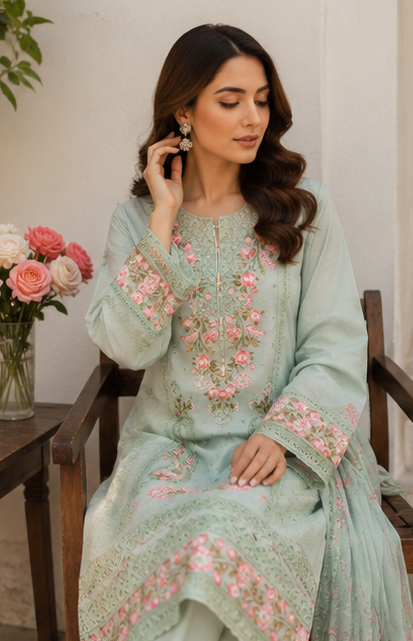 Mint Blossom – Stitched 3 Piece Suit