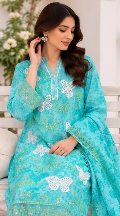 Butterfly Bliss – Stitched 3 Piece Suit