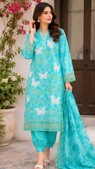 Butterfly Bliss – Stitched 3 Piece Suit