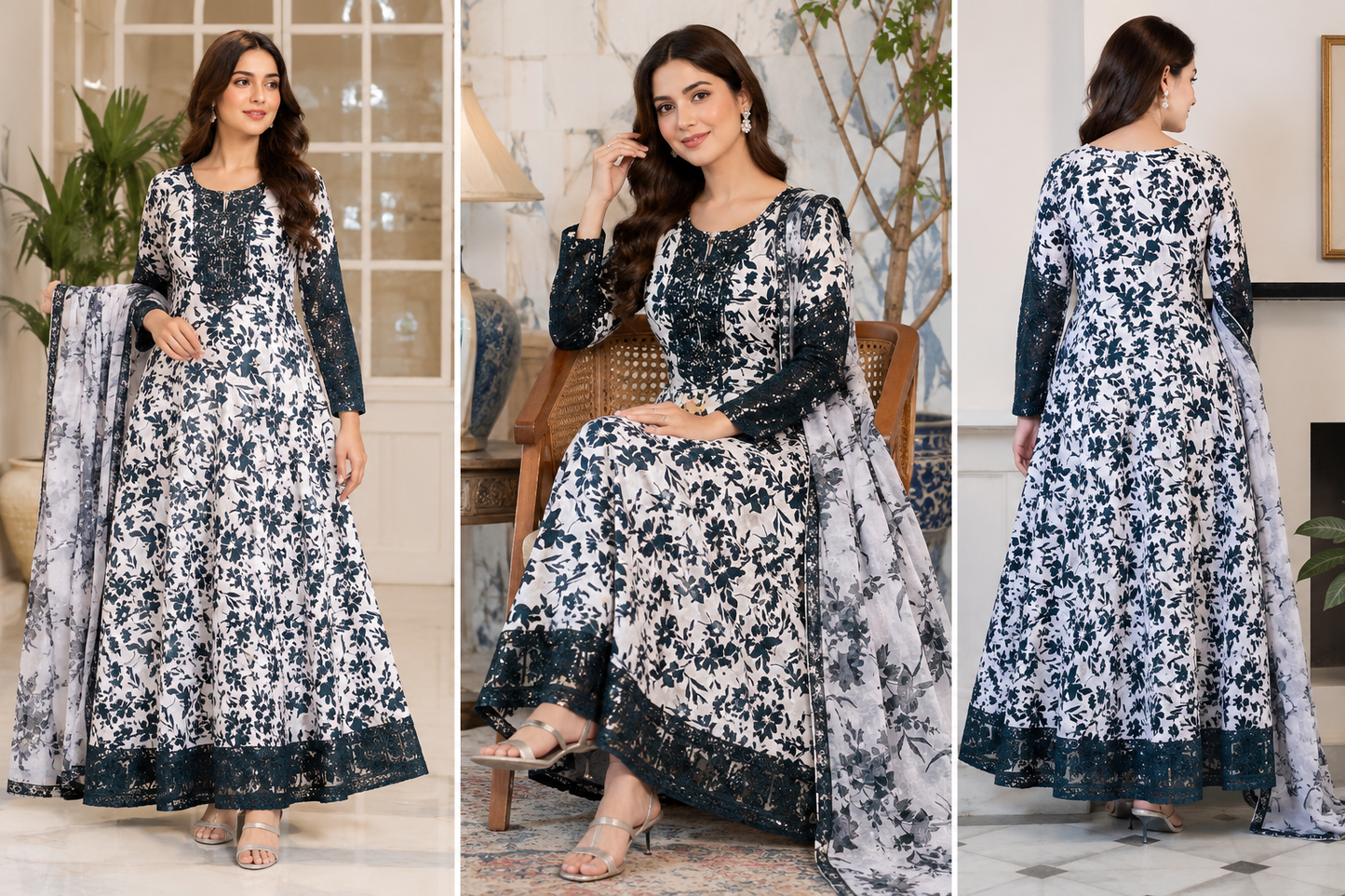 Black Bloom Embroidered Suit - 3 Piece