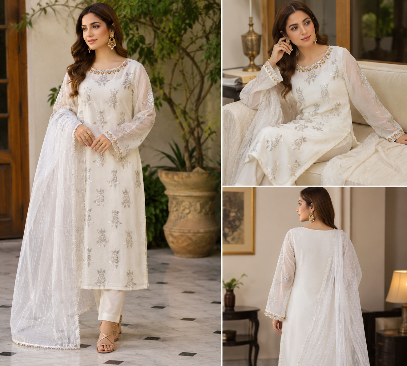 Ivory Charm Embroidered Suit - 3 Piece