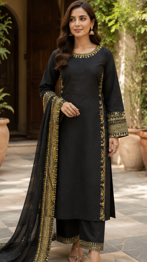 Black Opulence Embroidered Suit - 3 Piece