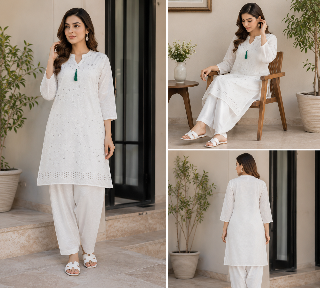White Embroidered Lawn Kurta with Tulip Shalwar 2 Piece