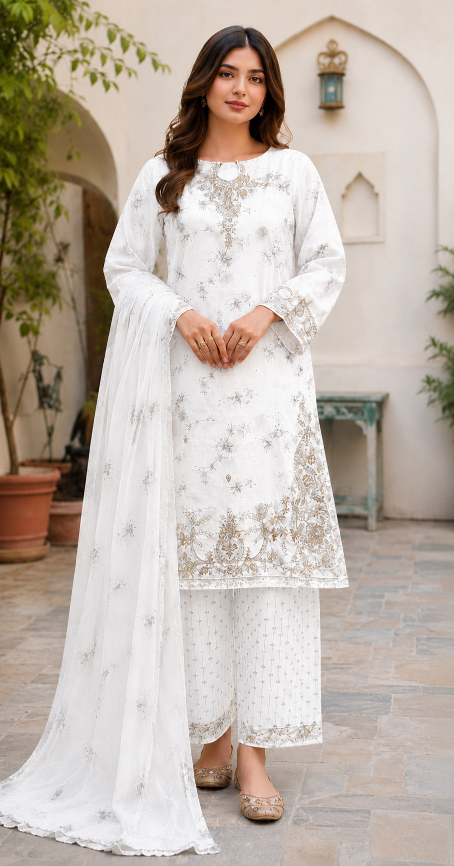 Peach Whisper Embroidered Suit - 3 Piece