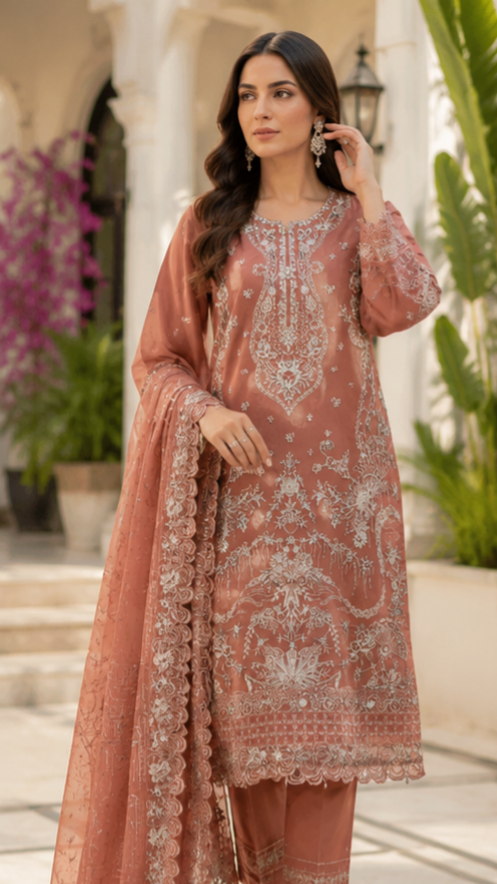 Rosewood Elegance Embroidered Suit - 3 Piece