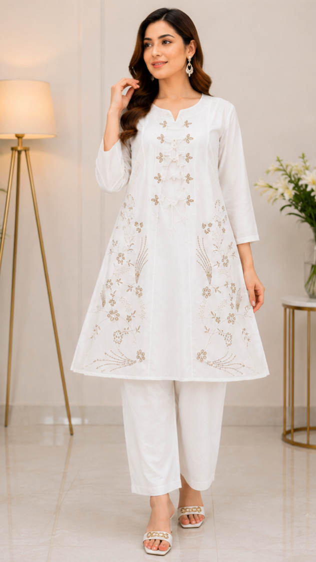 Luxury White Embroidered Lawn 2-Piece Suit