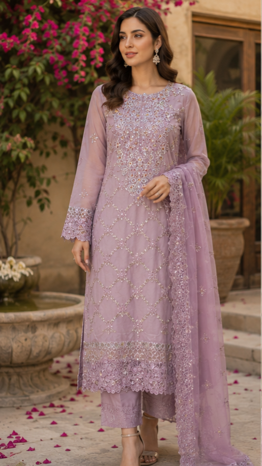 Lavender Luxe Embroidered suit - 3 Piece