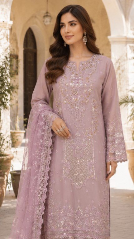 Dusty rojer Embroidered Suit - 3 Piece