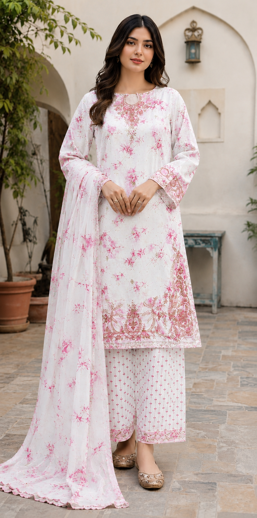 Peach Whisper Embroidered Suit - 3 Piece