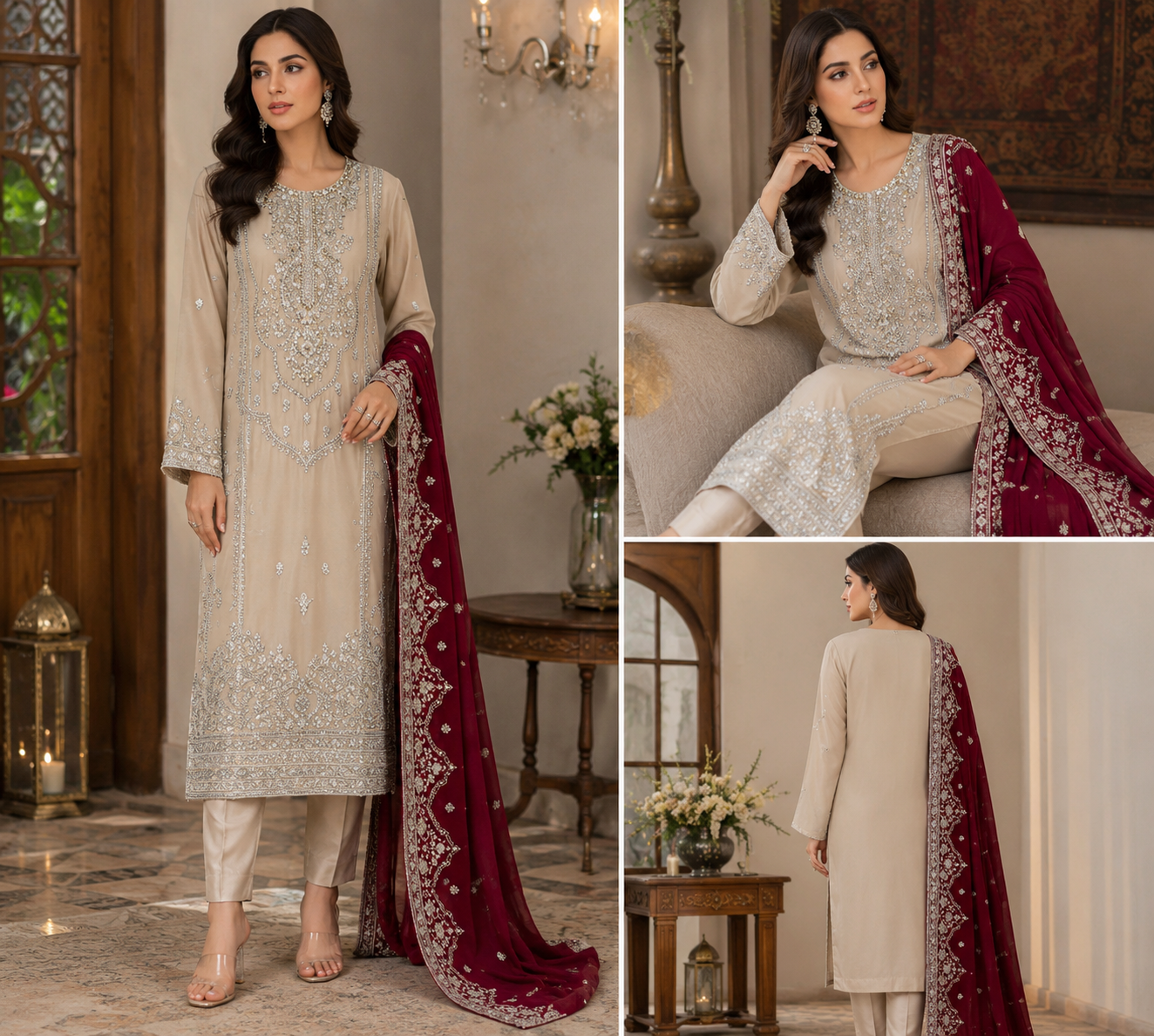 Royal Sand Embroidered Suit - 3 Piece