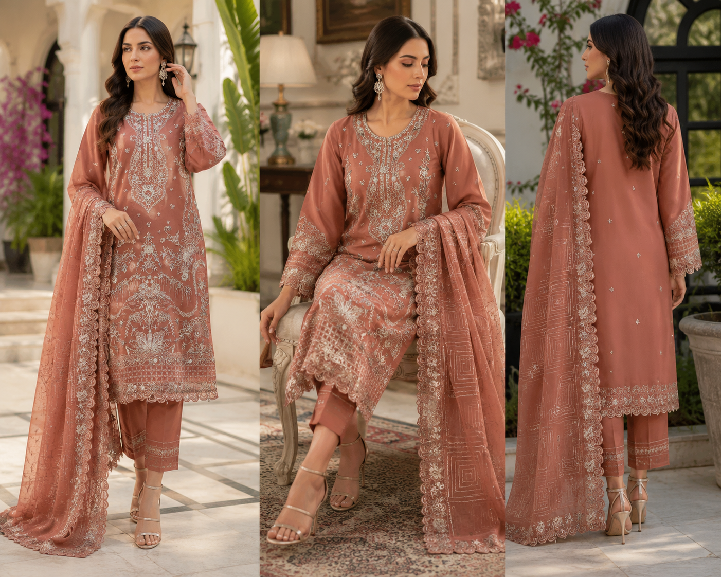 Rosewood Elegance Embroidered Suit - 3 Piece
