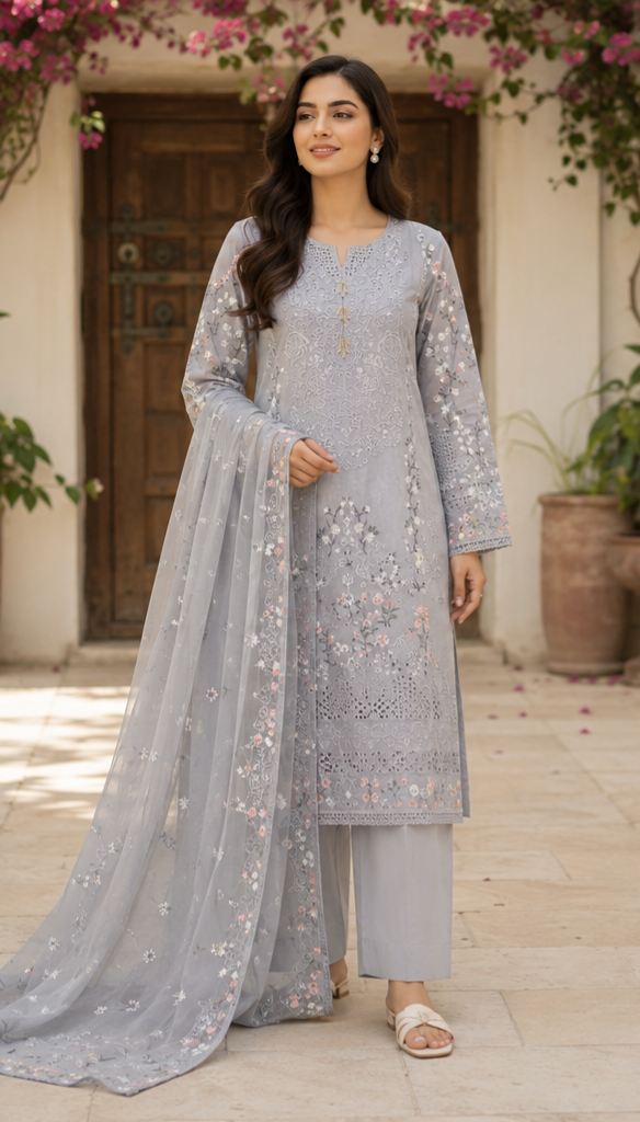 Mint Elegance Embroidered Suit - 3 Piece