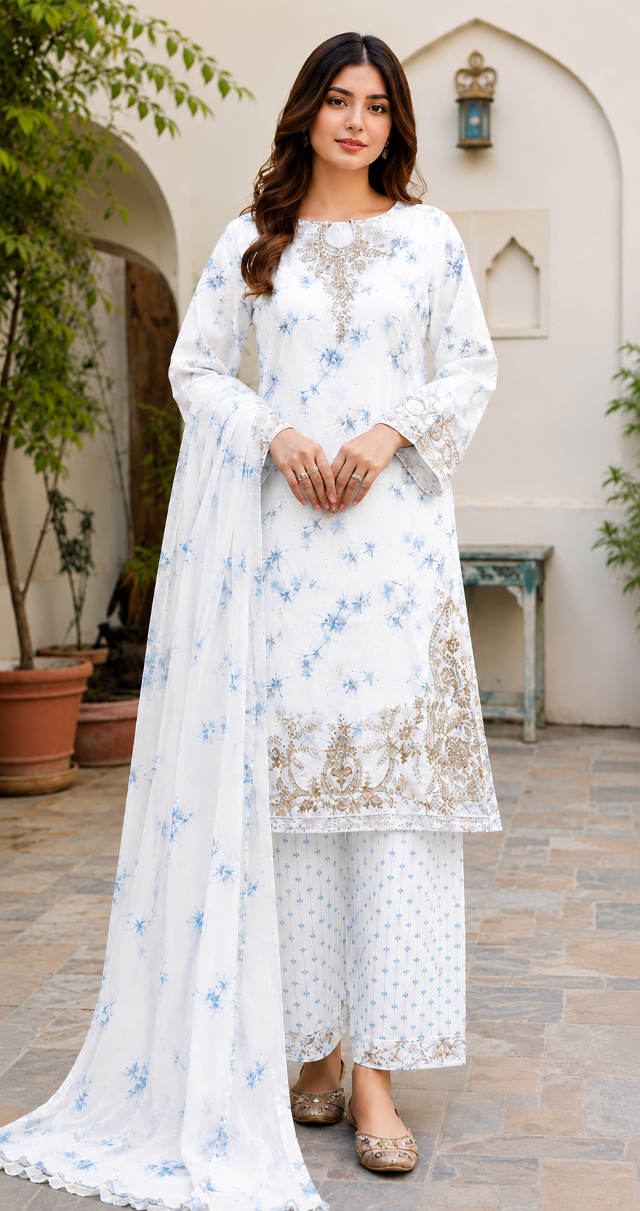 Peach Whisper Embroidered Suit - 3 Piece