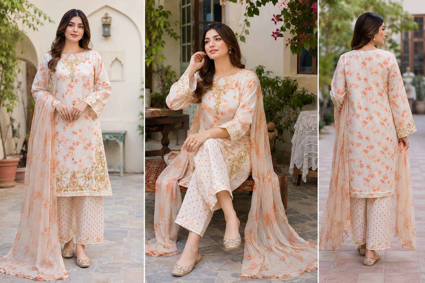 Peach Whisper Embroidered Suit - 3 Piece